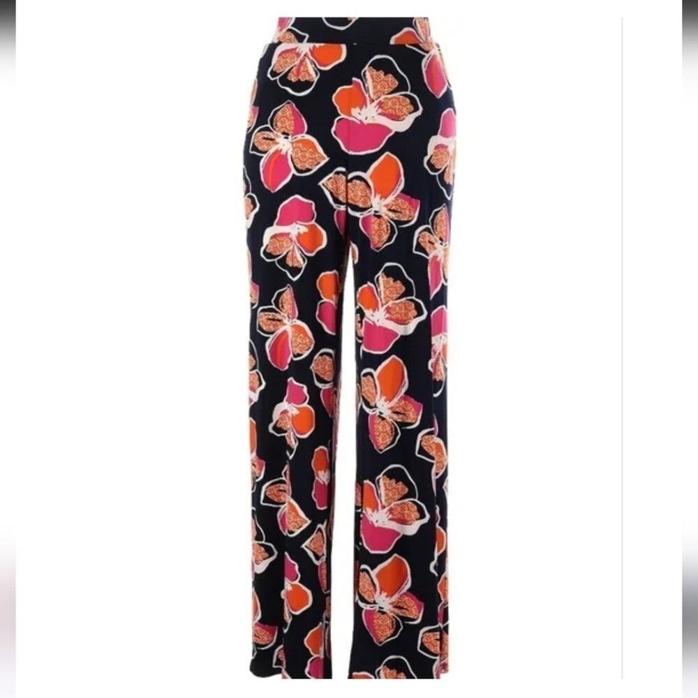 KAARI Blue Tropical Floral Pink Orange wide leg comfy lounge pants 1X plus